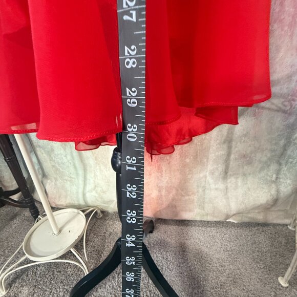 NEW๐Fiesta Fire Red Strapless Mini Cocktail - Party Chiffon Dress w/ Lace-Up - Picture 7 of 16